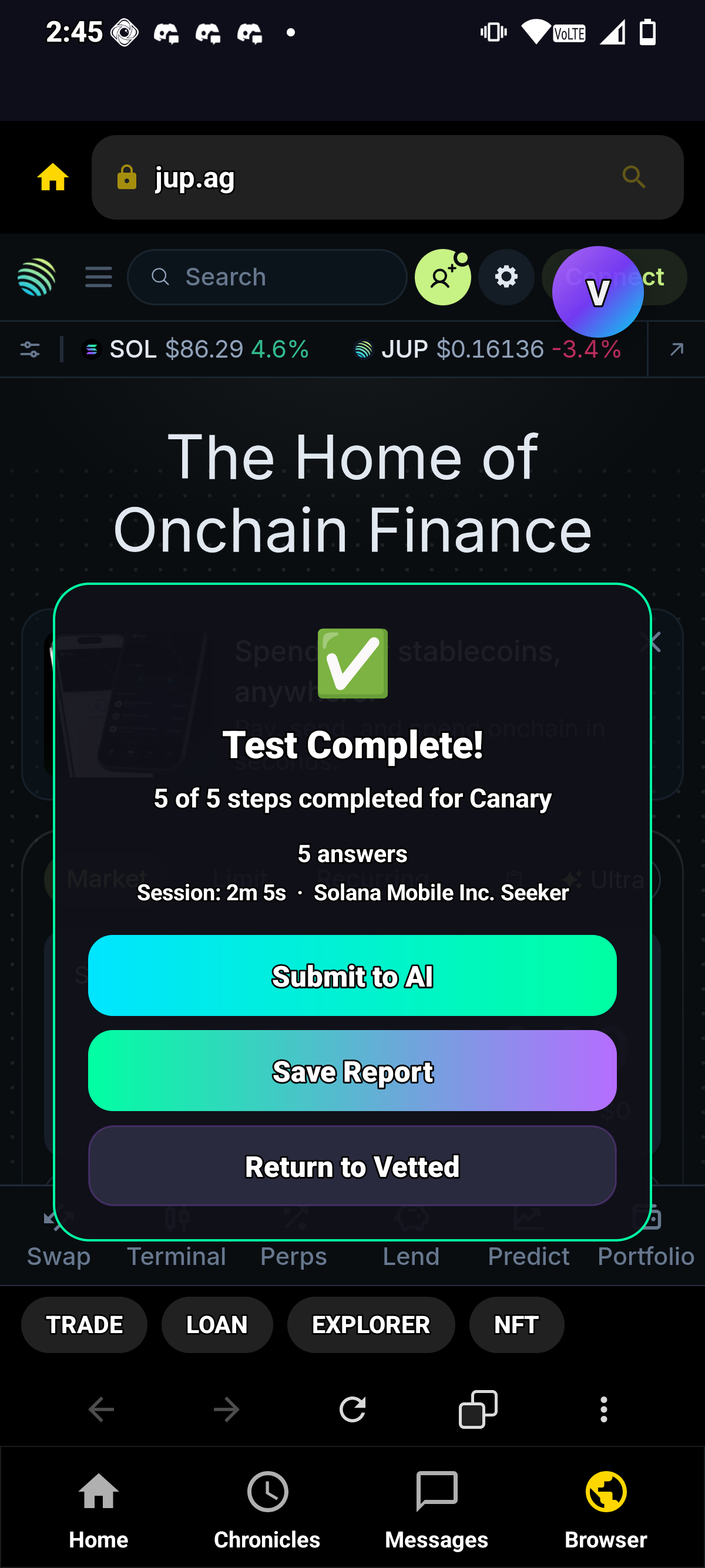 Test completion & AI submit